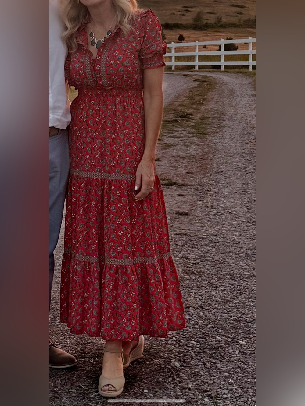 Red Floral Tiered Dress with Smocked Waist